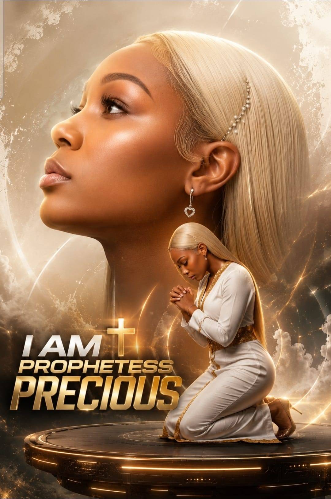 Prophetess Precious in worship with fire rising